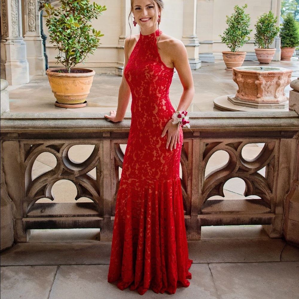 Jovani Red Lace Prom Dress
